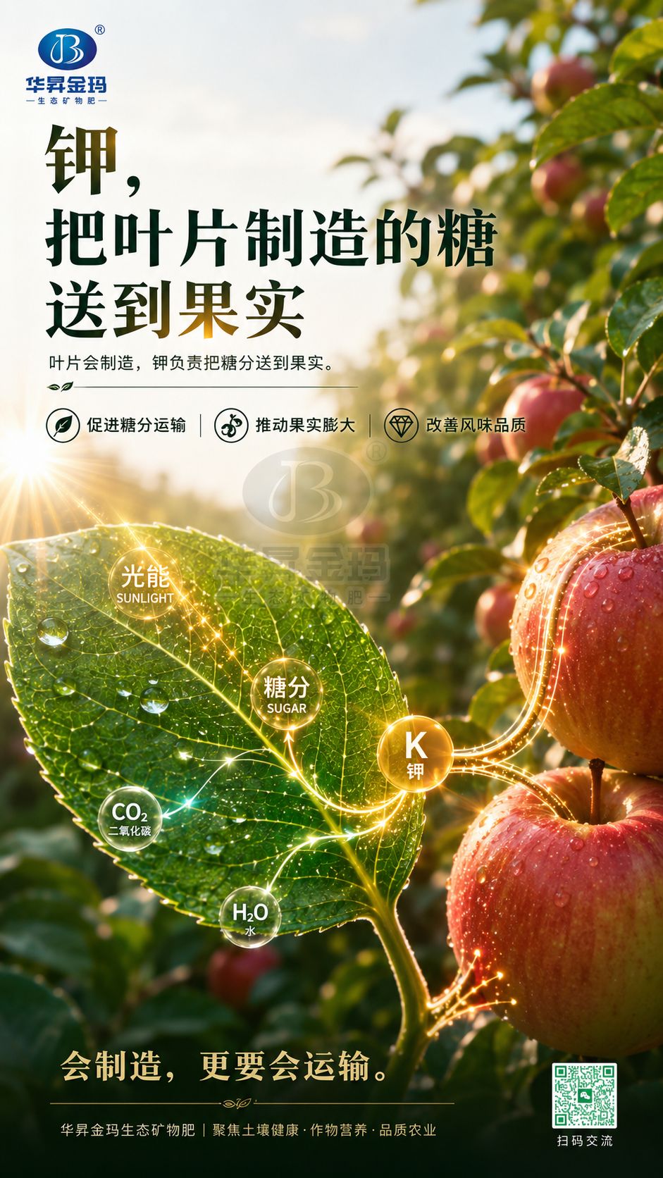 华昇金玛系列海报:钾,把叶片制造的糖送到果实