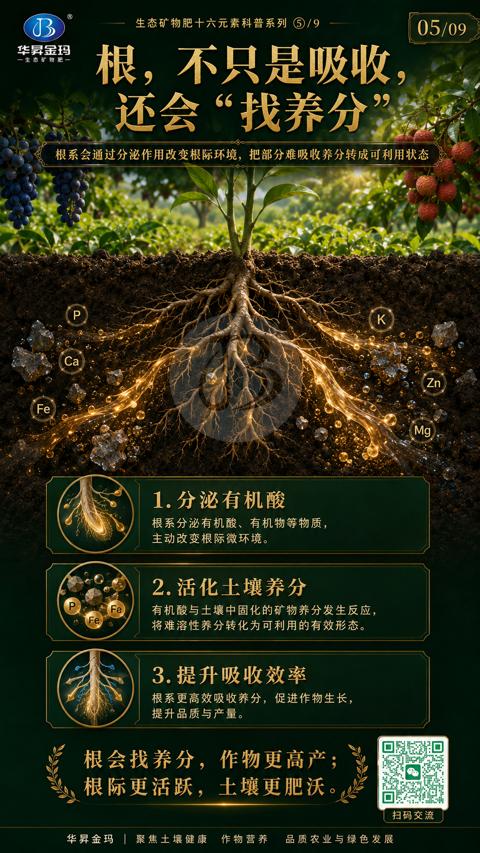 根不只是吸收，还会找养分（根，是地下工厂）｜华昇金玛植保系统课技术图