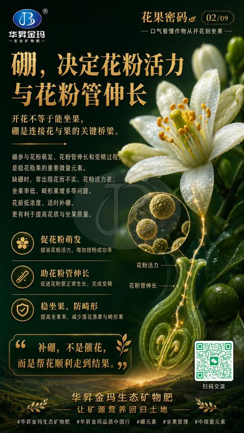 磞，决定花粉活力（硼参与花粉萌发、花粉管伸长和受精过程）｜华昇金玛植保系统课技术图