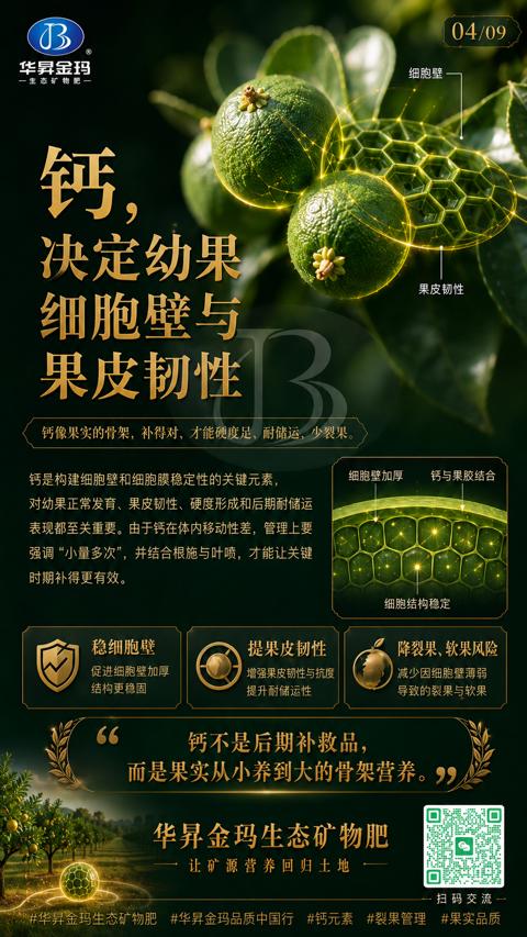 细胞壁与（钙像果实的骨架，补得对，才能硬度足，耐储运，少裂果）｜华昇金玛植保系统课技术图