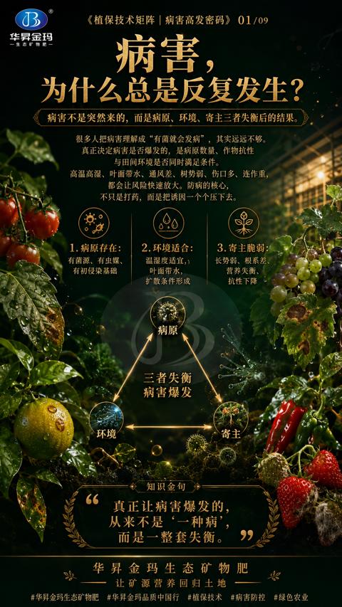 病害（病害不是突然来的，而是病原、环境、寄主三者失衡后的结果）｜华昇金玛植保系统课技术图
