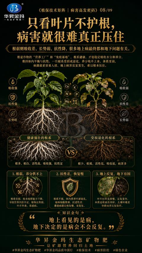 只看叶片不护根（根弱则吸收差、长势弱、抗性降，很多地上病最终都和地下问题有关）｜华昇金玛植保系统课技术图