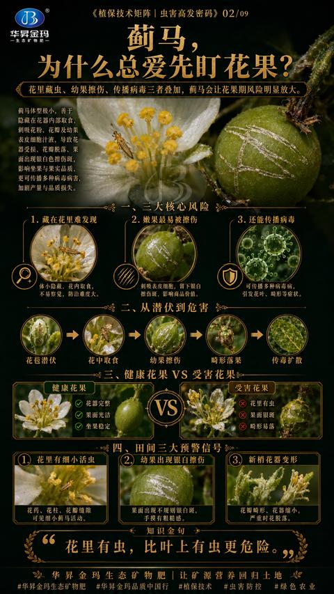 为什么总爱先盯花果（花里藏虫、幼果擦伤、传播病毒三者叠加，蓟马会让花果期风险明显放大）｜华昇金玛植保系统课技术图