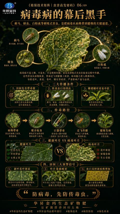 病毒病的幕后黑手（蓟马、蚜虫、白粉虱等刺吸式害虫，是把病毒从病株帮到健株的关键通道）｜华昇金玛植保系统课技术图