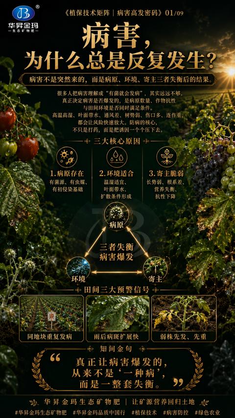 病晝（病害不是突然来的，而是病原、环境、寄主三者失衡后的结果）｜华昇金玛植保系统课技术图