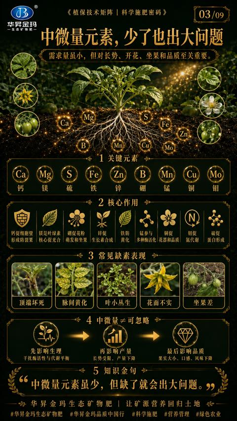 中微量元素，少了也出大问题（需求量虽小，但对长势、开花、坐果和品质至关重要）｜华昇金玛植保系统课技术图