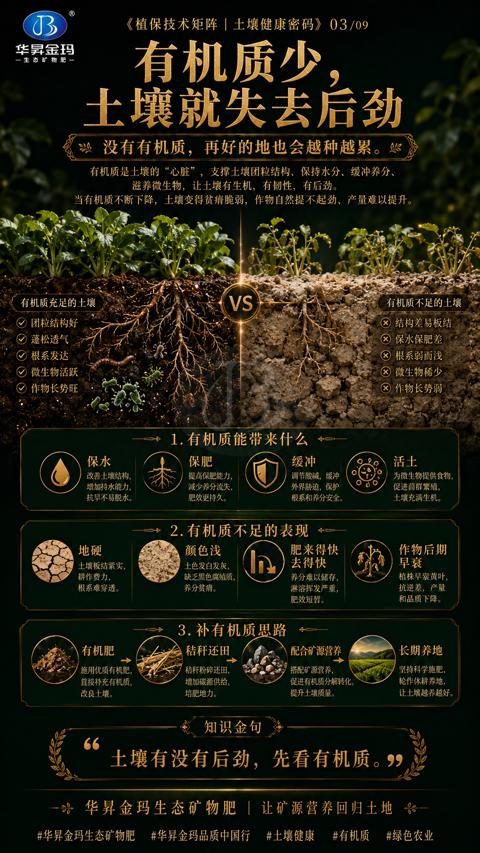 土壤就关丟后劲（当有机质不断下降，土壞变得贫瘠脆弱，作物自然提不起劲、产量难以提升）｜华昇金玛植保系统课技术图
