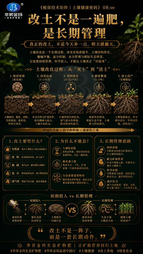 改士不是一遍肥（土壤改良是一个长期过程，涉及有机质提升、土壤结构优化）｜华昇金玛植保系统课技术图