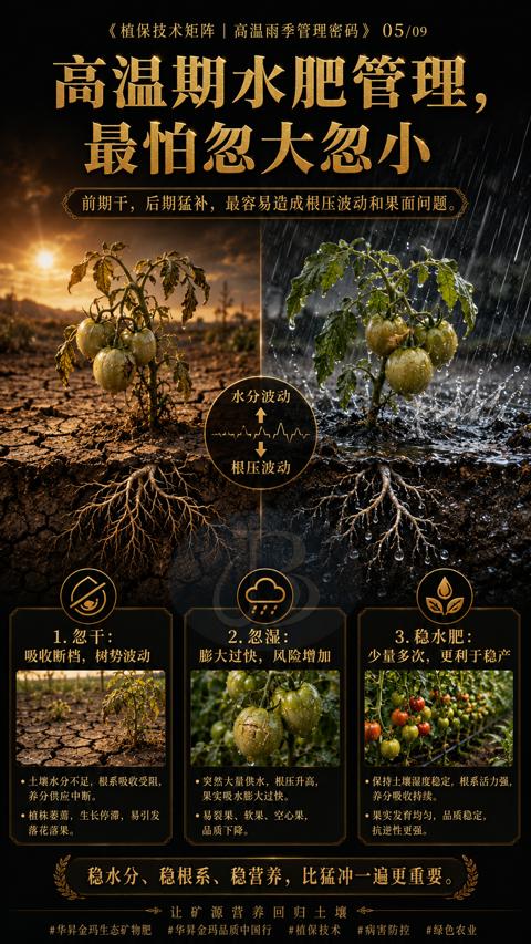 高温期水肥管理（前期干，后期猛补，最容易造成根压波动和果面问题）｜华昇金玛植保系统课技术图