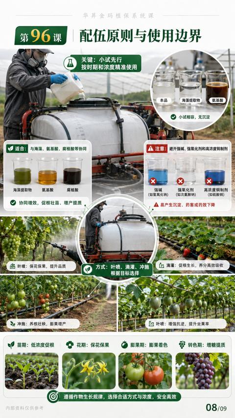 配伍原则与使用边界（遵循作物生长规律，选择合适方式与浓度，安全高效）｜华昇金玛植保系统课技术图