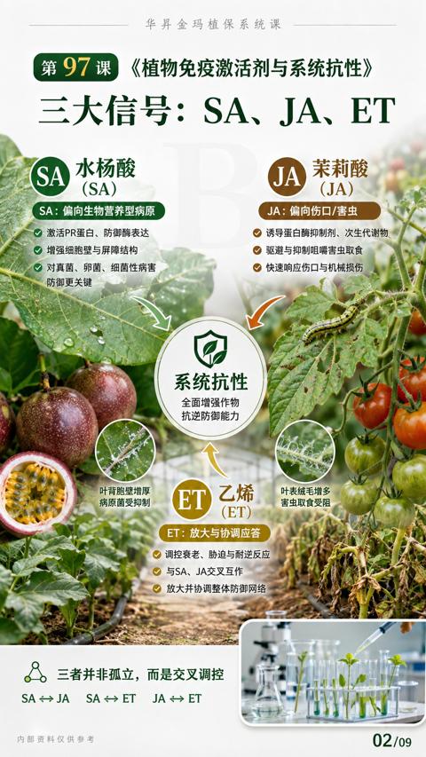 三大信号：SA、JA、ET（植物免疫激活剂与系统抗性）｜华昇金玛植保系统课技术图