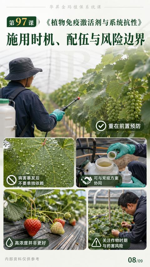 施用时机、配伍与风险边界（植物免疫激活剂与系统抗性）｜华昇金玛植保系统课技术图