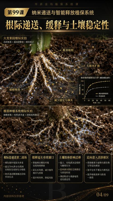 根际递送、缓释与土壤稳定性（纳米制剂缓释动力学（模拟根际条件））｜华昇金玛植保系统课技术图