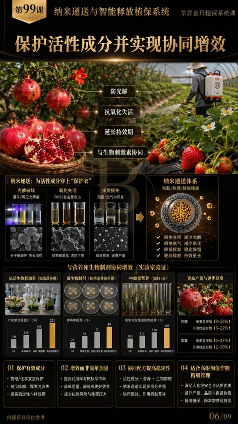 保护活性成分并实现协同增效（与营养和生物制剂协同增效（实验室验证））｜华昇金玛植保系统课技术图