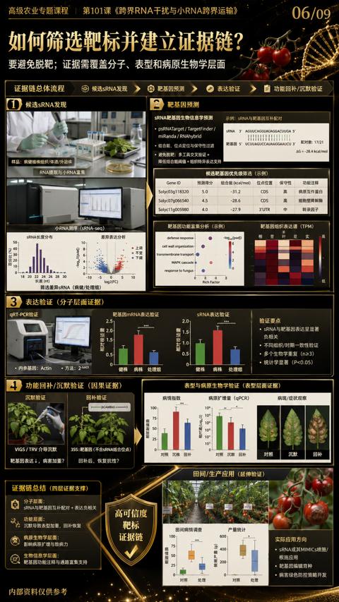 如何筛选靶标并建立证据链（要避免脱靶；证据需覆盖分子、表型和病原生物学层面）｜华昇金玛植保系统课技术图