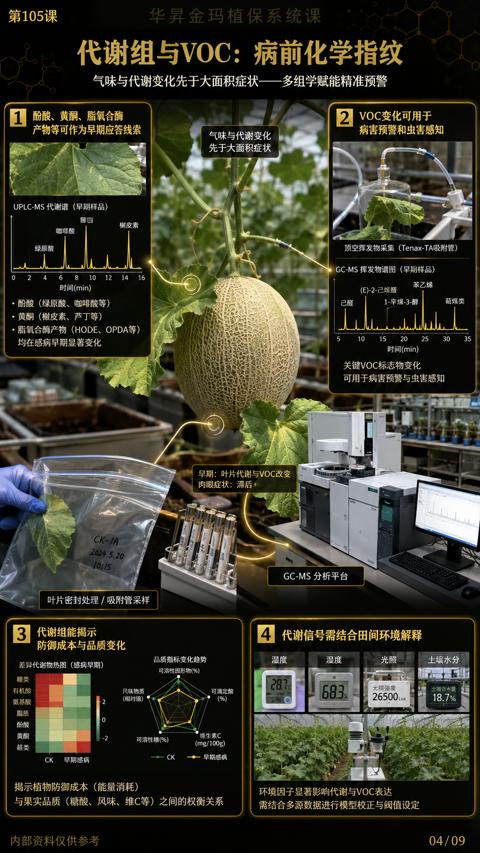 代谢组与VOC：病前化学指纹（气味与代谢变化先于大面积症状——多组学赋能精准预警）｜华昇金玛植保系统课技术图