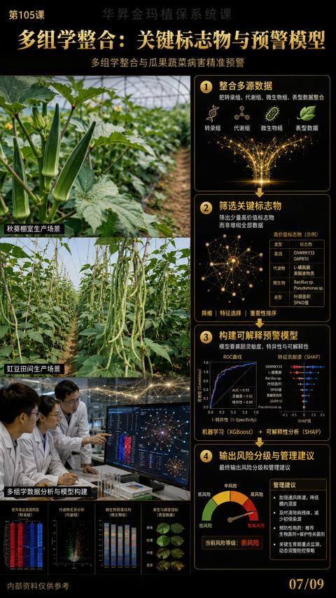 多组学整合：关键标志物与预警模型（模型要兼顾灵敏度、特异性与可解释性）｜华昇金玛植保系统课技术图