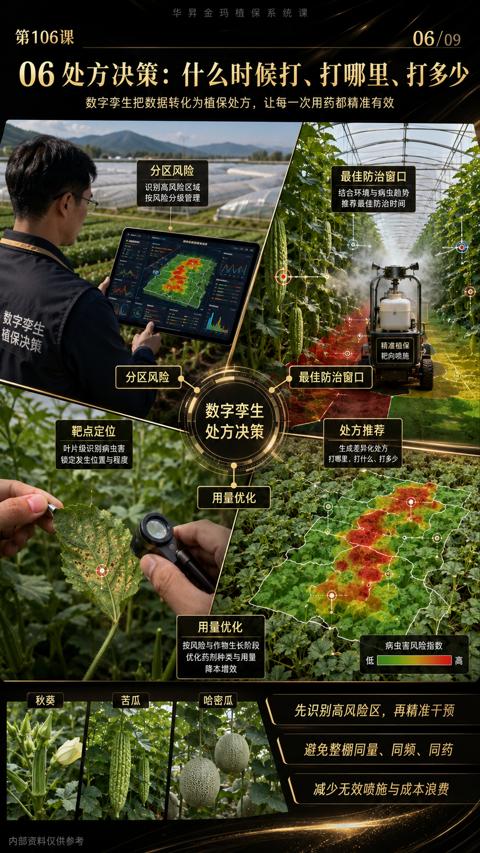 06处方决策：什么时候打、打哪里、打多少（数字李生把数据转化为植保处方，让每一次用药都精准有效）｜华昇金玛植保系统课技术图