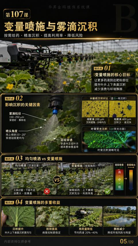 变量喷施与雾滴沉积（水敏纸沉积对比（蓝色=有沉积））｜华昇金玛植保系统课技术图