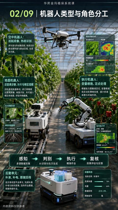 02/09| 机器人类型与角色分工（补电与耗材更换，回传作业数据）｜华昇金玛植保系统课技术图