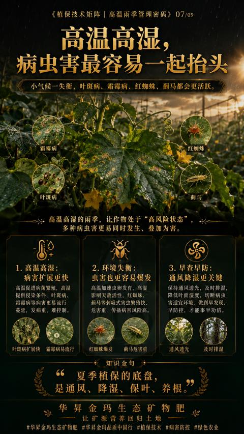 高温高湿（小气候一失衡，叶斑病、霜霉病、红蜘蛛、蓟马都会更活跃）｜华昇金玛植保系统课技术图