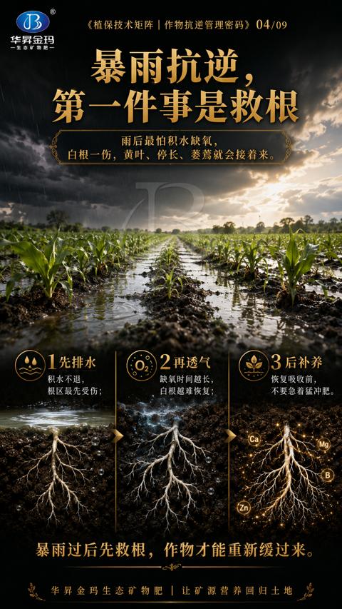 暴雨抗逆（暴雨过后先救根，作物才能重新缓过来）｜华昇金玛植保系统课技术图