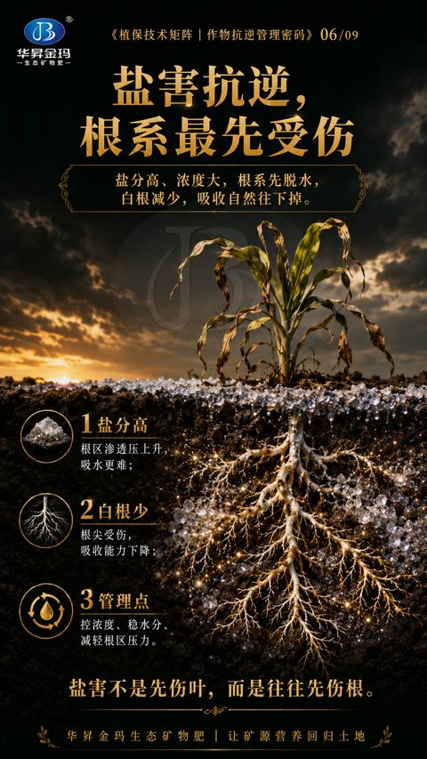 盐害抗逆（盐害不是先伤叶，而是往往先伤根）｜华昇金玛植保系统课技术图