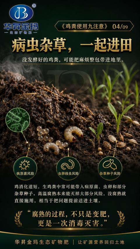 病虫杂草，一起进田（鸡消化道短，生鸡粪中常可能带入病原菌、虫卵和部分）｜华昇金玛植保系统课技术图
