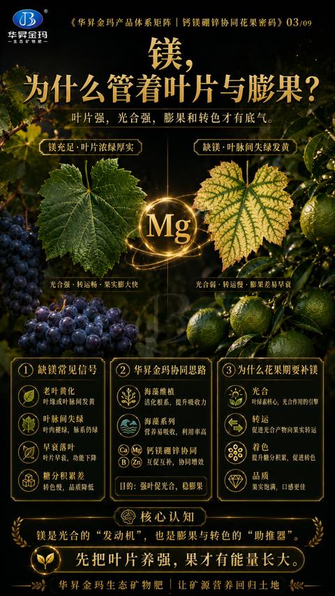 为什么管着叶片与膨果（镁是光合的“发动机”，也是膨果与转色的“助推器）｜华昇金玛植保系统课技术图