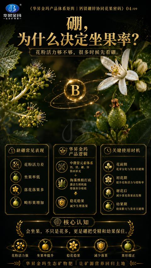 为什么决定坐果率（会坐果，不只是花多，更是硼把受精和幼果保住）｜华昇金玛植保系统课技术图