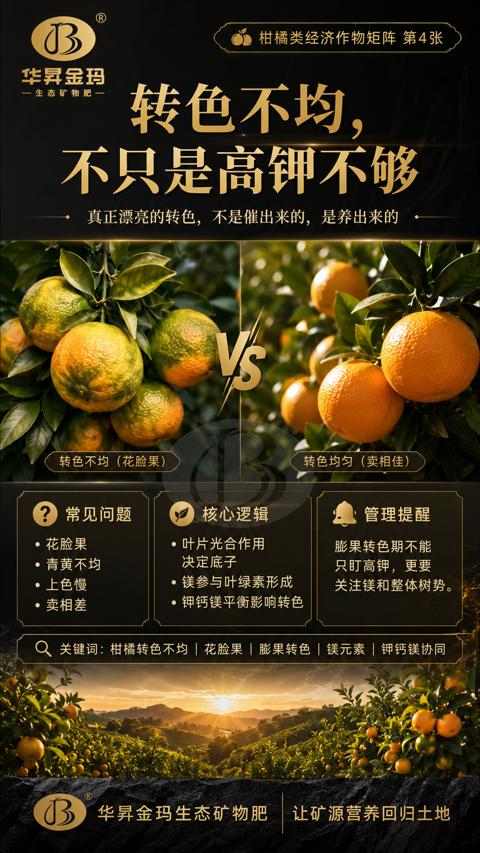 转色不均（柑橘类经济作物矩阵 第4张）｜华昇金玛植保系统课技术图
