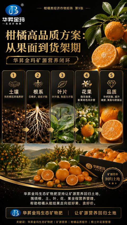 柑橘高品质方案（围绕根、土、叶、花、果全程营养管理）｜华昇金玛植保系统课技术图