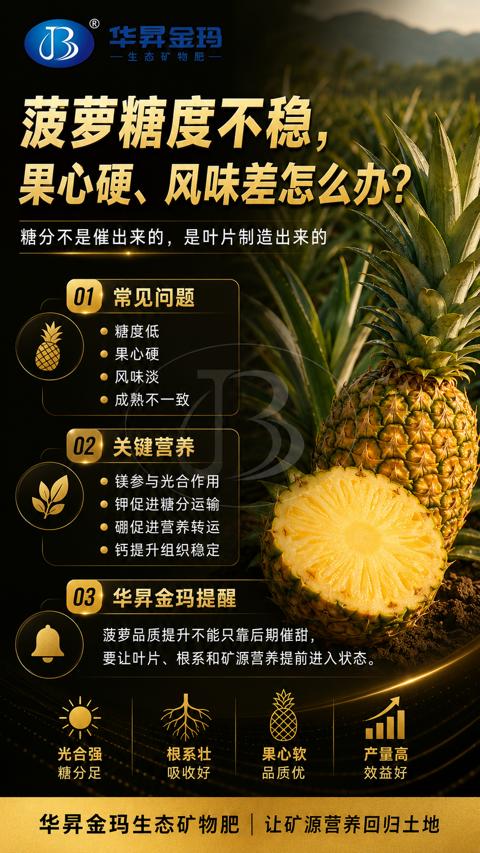 菠萝糖度不稳（要让叶片、根系和矿源营养提前进入状态）｜华昇金玛植保系统课技术图