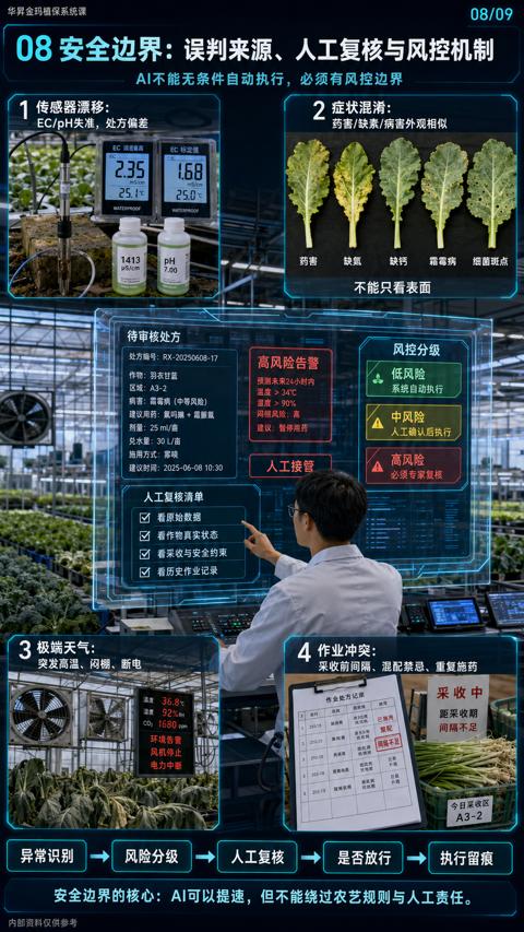 08 安全边界：误判来源、人工复核与风控机制（安全边界的核心）｜华昇金玛植保系统课技术图