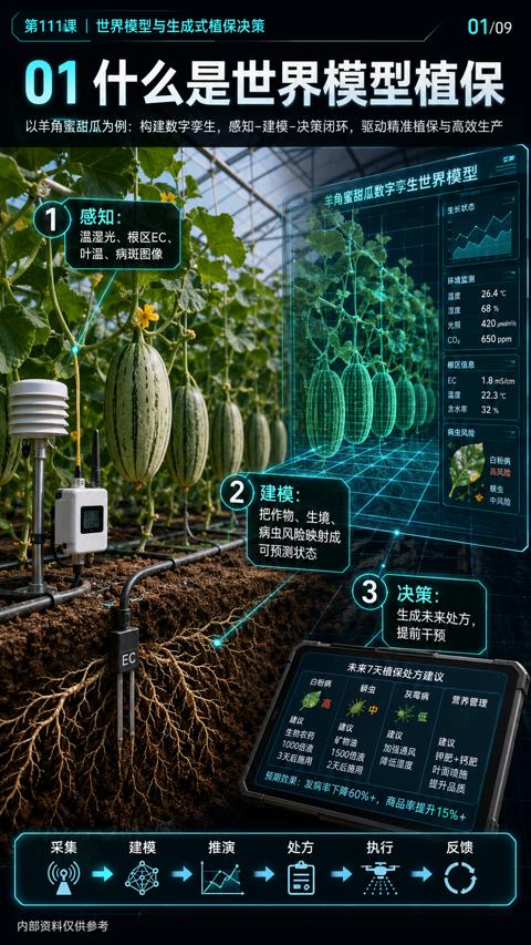 夜期效果：发病率下降60％+，商品率提升15%（羊角蜜甜瓜数字李生世界模型）｜华昇金玛植保系统课技术图