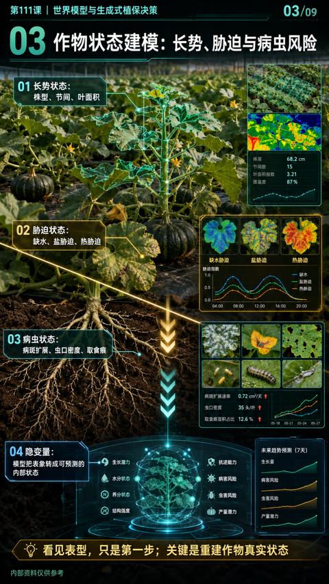 03 作物状态建模：长势、胁迫与病虫风险（看见表型，只是第一步；关键是重建作物真实状态）｜华昇金玛植保系统课技术图