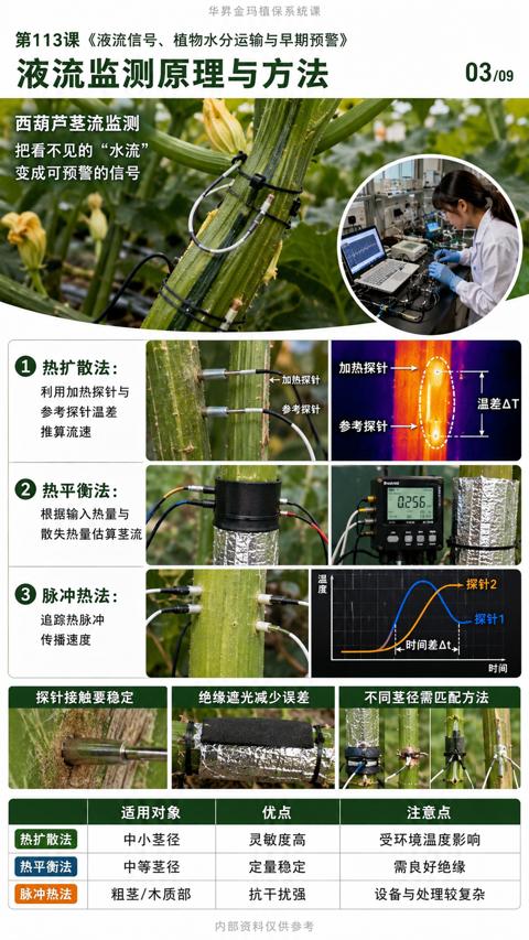 液流监测原理与方法（第113课《液流信号、植物水分运输与早期预警）｜华昇金玛植保系统课技术图