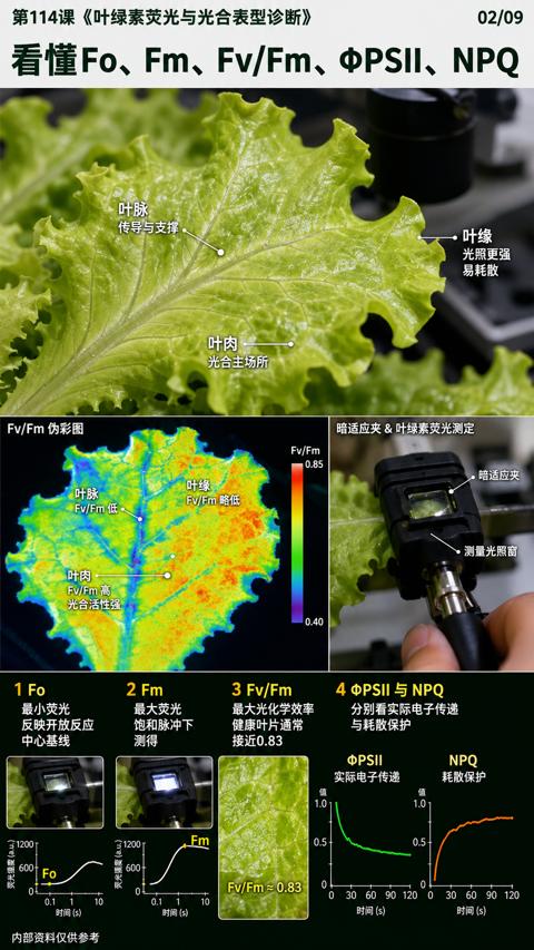 看懂Fo、Fm、Fv/Fm、¢PSII、NPQ（第114课《叶绿素荧光与光合表型诊断）｜华昇金玛植保系统课技术图