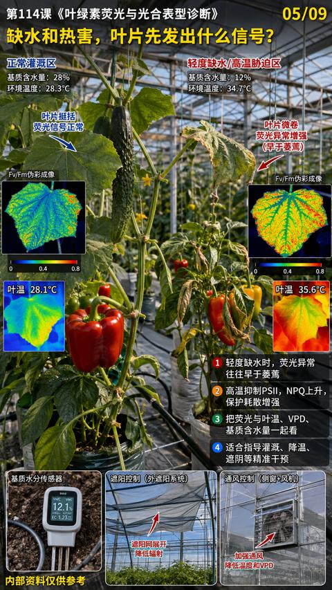 缺水和热害，叶片先发出什么信号（第114课《叶绿素荧光与光合表型诊断）｜华昇金玛植保系统课技术图