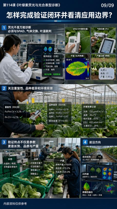 怎样完成验证闭环并看清应用边界（第114课《叶绿素荧光与光合表型诊断）｜华昇金玛植保系统课技术图