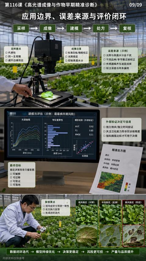 应用边界、误差来源与评价闭环（第116课《高光谱成像与作物早期精准诊断》华验玛植煲）｜华昇金玛植保系统课技术图
