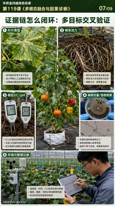 证据链怎么闭环：多目标交叉验证（第119课《多模态融合与因果诊断）｜华昇金玛植保系统课技术图