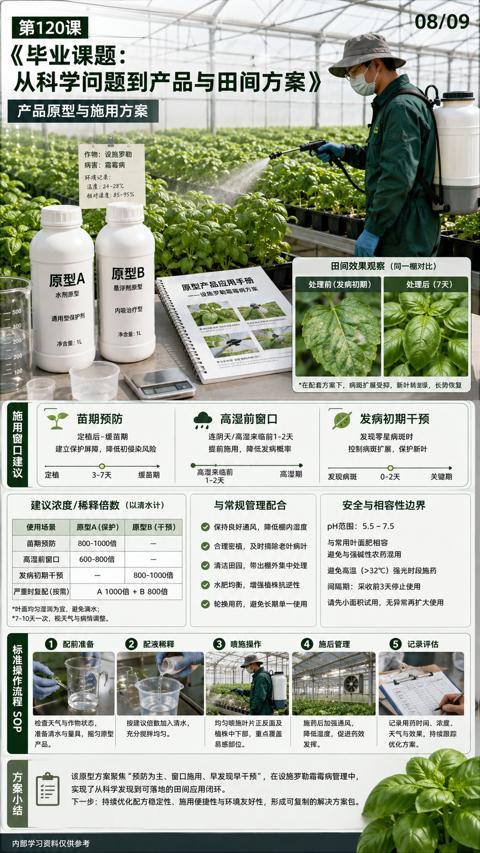 毕业课题（该原型方案聚焦“预防为主、窗口施用、早发现早干预”，在设施罗勒霜霉病管理中）｜华昇金玛植保系统课技术图
