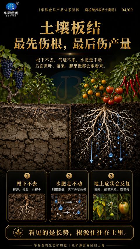 土壤板结（后面黄叶、落果、膨果慢都会跟着来）｜华昇金玛植保系统课技术图