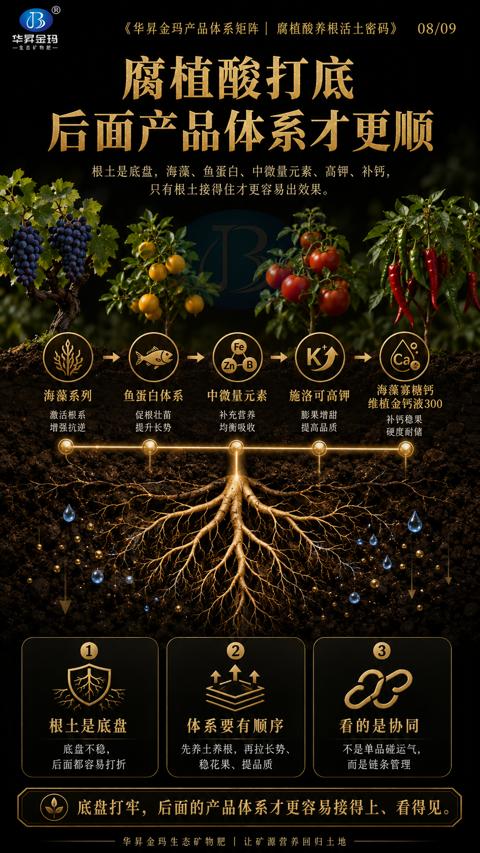 腐植酸打底（根土是底盘，海藻、鱼蛋白、中微量元素、高钾、补钙）｜华昇金玛植保系统课技术图