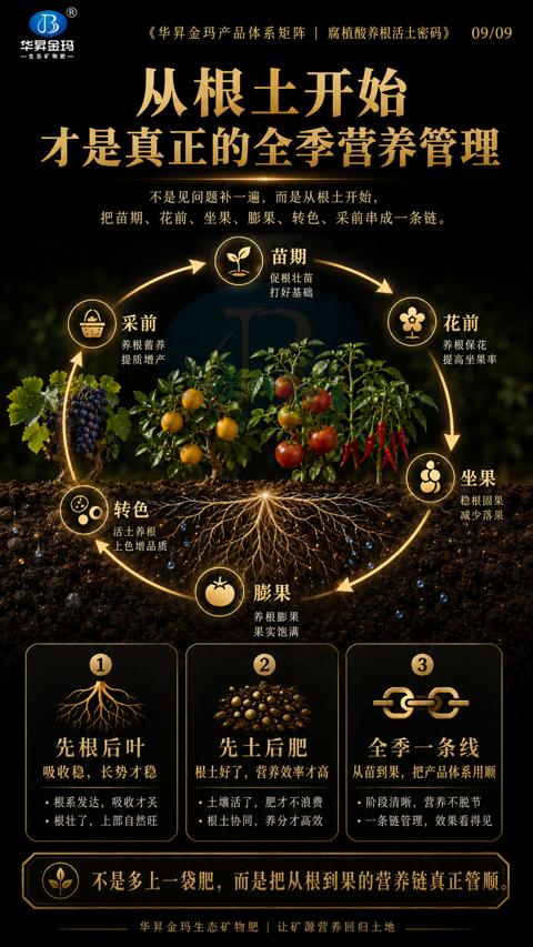 从根士开始（把苗期、花前、坐果、膨果、转色、采前串成一条链）｜华昇金玛植保系统课技术图