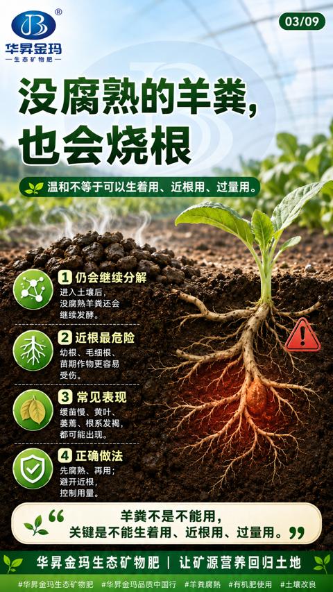 没腐熟的羊粪（温和不等于可以生着用、近根用、过量用）｜华昇金玛植保系统课技术图