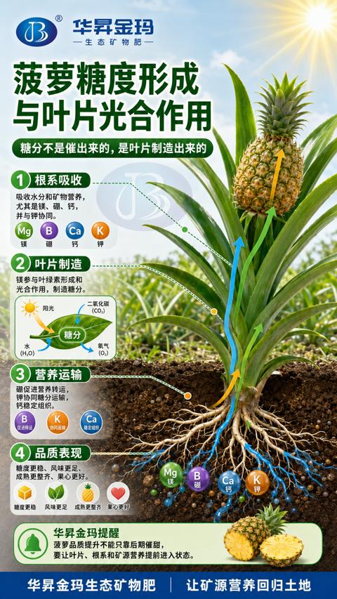 菠萝糖度形成（要让叶片、根系和矿源营养提前进入状态）｜华昇金玛植保系统课技术图