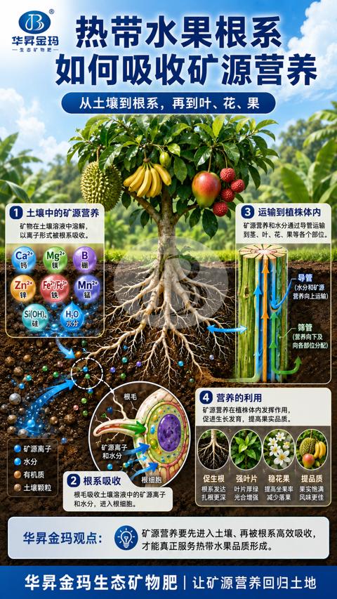 热带水果根系（矿源营养要先进入土壤、再被根系高效吸收）｜华昇金玛植保系统课技术图