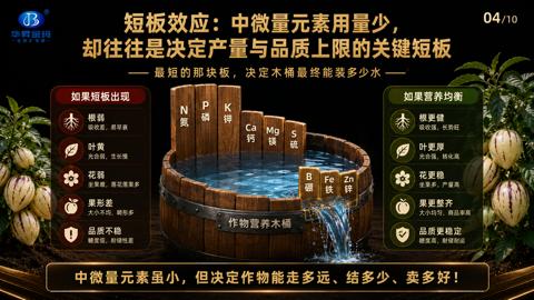 短板效应：中微量元素用量少（中微量元素虽小，但决定作物能走多远、结多少、卖多好）｜华昇金玛植保系统课技术图